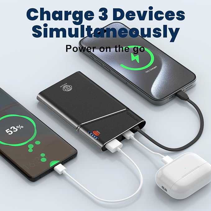 Aaoyun Portable Charger Power Bank, 10000mAh 22.5W PD Fast Charging Powerbank with Built-in USB C Cable, Slim External Phone Battery Pack for iPhone 17/16/15 Samsung S24 Android etc (Black) - Image 6