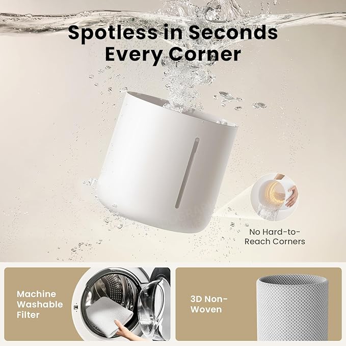 MistFree Evaporative Humidifier for Bedroom, 3L No White Dust for Sensitive Individuals, Auto Humidity Control, Works with Tap Water, Night Light, Easy Clean Tank for Home & Small Room - Image 3