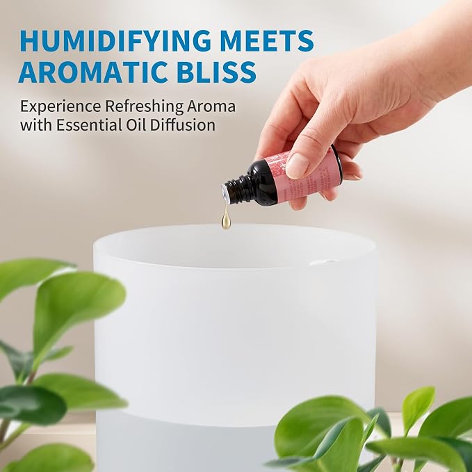Clarston Humidifiers for Bedroom, 2.5L Cool Mist Humidifier with Essential Oils Diffuser and Nightlight, Top Fill Humidifiers for Home Large Room, Timer, Auto Shut-off, 25H Runtime - Image 5
