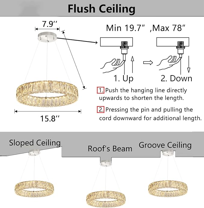 HAIXIANG Modern Crystal Chandelier Dimmable LED 16 Inch Ring Pendant Lights - Image 2