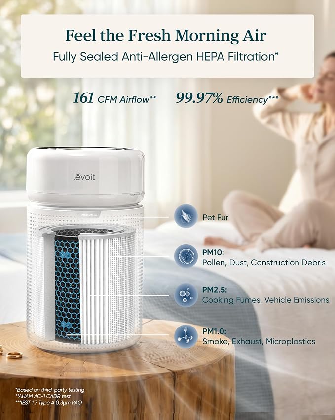 LEVOIT HEPA Air Purifier for Home Bedroom, Allergen Defense, Eleva 300X | 3-Channel Air Quality Monitor, AHAM VERIFIDE, Cover Up to 1208ft², Quiet Smart Room Purifier with AI Insight for Better Sleep - Image 5
