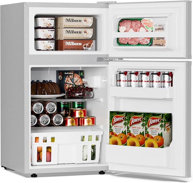 Antarctic Star Mini Compact Refrigerator, 3.2 Cu.Ft. Separate Freezer Double 2-Door Adjustable Removable Shelves For Basement/Apartment/Dorm/Office,GREY - Image 2