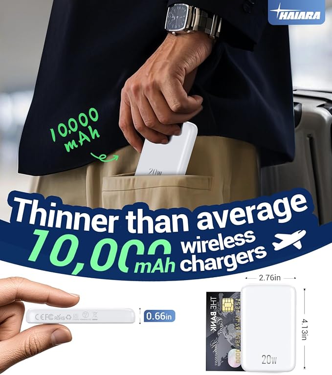 Portable Charger for Magsafe Power Bank - 10000mAh Magnetic Phone Charger, USB-C 22W PD Fast Charging, Slim Wireless Battery Pack for iPhone 17/16/15/14/13 Series,for Travel Cruise Essentials-Pearl - Image 2