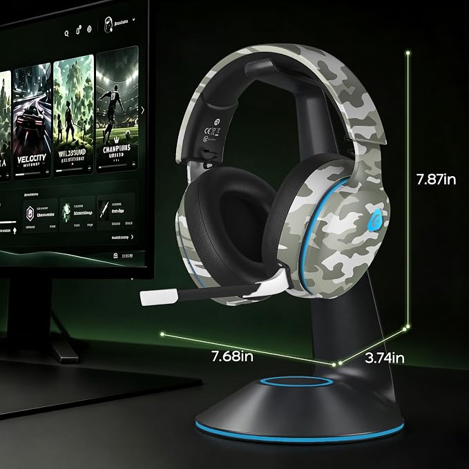 AOC 2.4GHz Wireless Gaming Headset for PS5, PS4, PC, Switch, 45Hr, Camo | Bluetooth 6.0 Gaming Headphones with Noise Canceling Mic, 7.1 Virtual Surround, Great for Fortnite & Call of Duty/FPS Gamers - Image 9