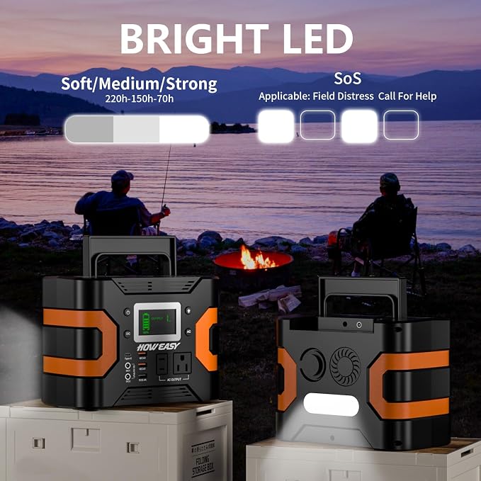 HOWEASY Portable Power Station 300W, 236Wh Solar Generator with Pure Sine Wave 110V AC Output, Backup Lithium Battery with LED Light for Outdoor Camping Travel Home Blackout - Image 7