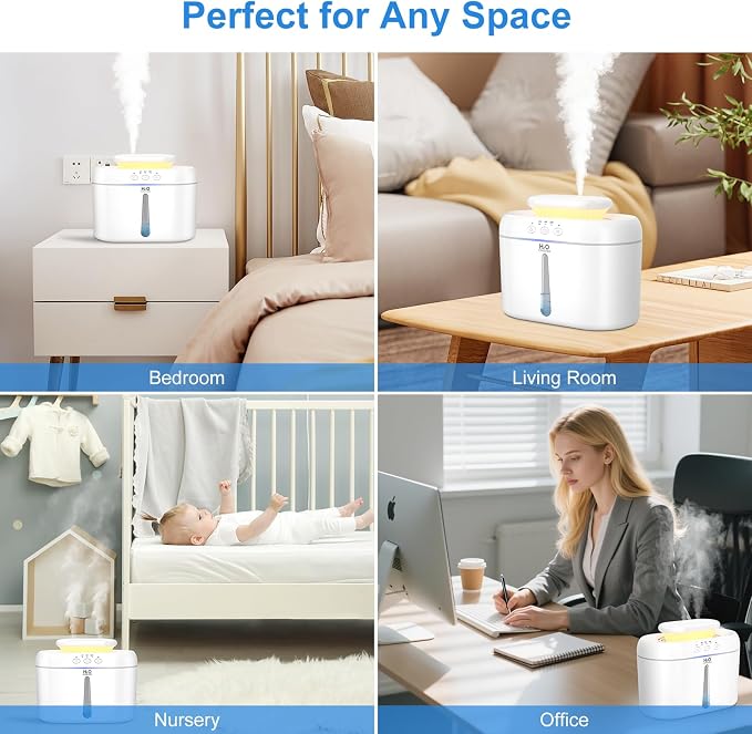 COO Humidifiers for Bedroom, 2L Tank for Large Room, 30 Hour Runtime, 28dB Quiet Cool Mist Humidifier for Home, Baby Nursery, Plants, Indoor, Office, Easy to Fill & Clean,Night Light and Auto Shut-off - Image 8