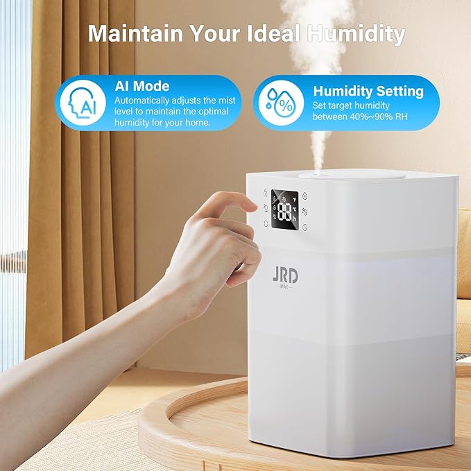 JRD 4L Humidifiers for Bedroom, Cool Mist Humidifier for Large Room, 40H Runtime, 360° Nozzle, Night Light for Home, Office, Baby Nursery, Plants（White） - Image 2