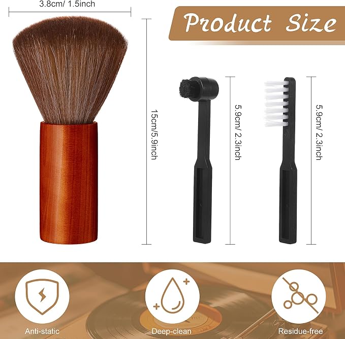 Ziliny 3 Pcs Vinyl Record Cleaning Brush Wooden Anti Static Dust Record Vinyl - Image 2