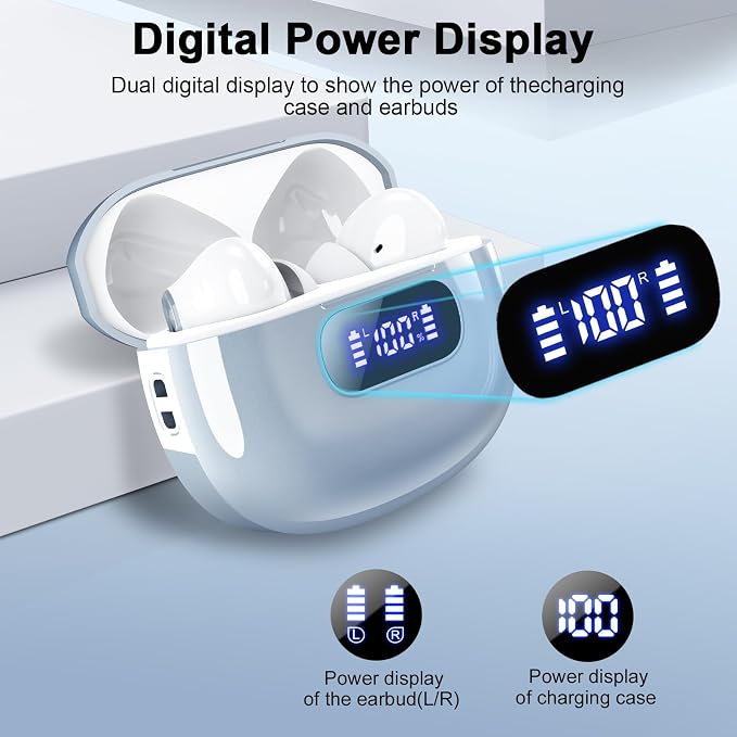 Wekily Wireless Earbuds, Bluetooth 5.3 Headphones with LED Power Display, 2025 New Wireless Earphones, HiFi Stereo,4 ENC Noise Cancelling Mic, 48H Playtime Mini Case IP7 Waterproof for iOS Android - Image 3