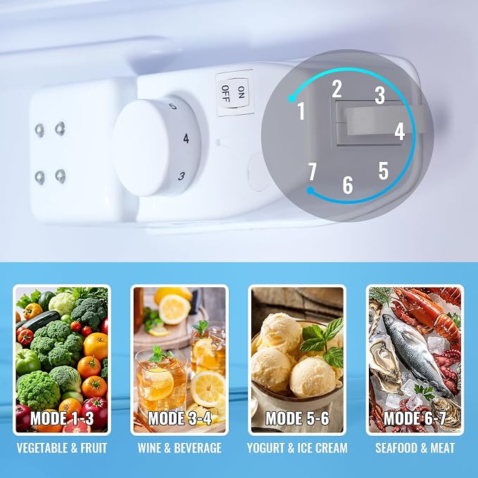3.5 Cu.Ft Compact Refrigerator Blue, Dual-Door MIni Fridge for Home | 2 Removable Glass Shelves, Large Capacity with 7 Settings, Low Consumption for Dorm Apartment - Image 3