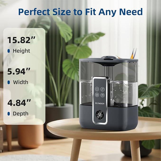 FLYMOON Humidifier for Bedroom, Top Fill 5L Cool Mist Humidifiers with 28dB, Humidifier for Large Room with Leak-Proof, Auto-Off, 12H Timer, 50 Hour Runtime,Tuya App Control, Black - Image 3