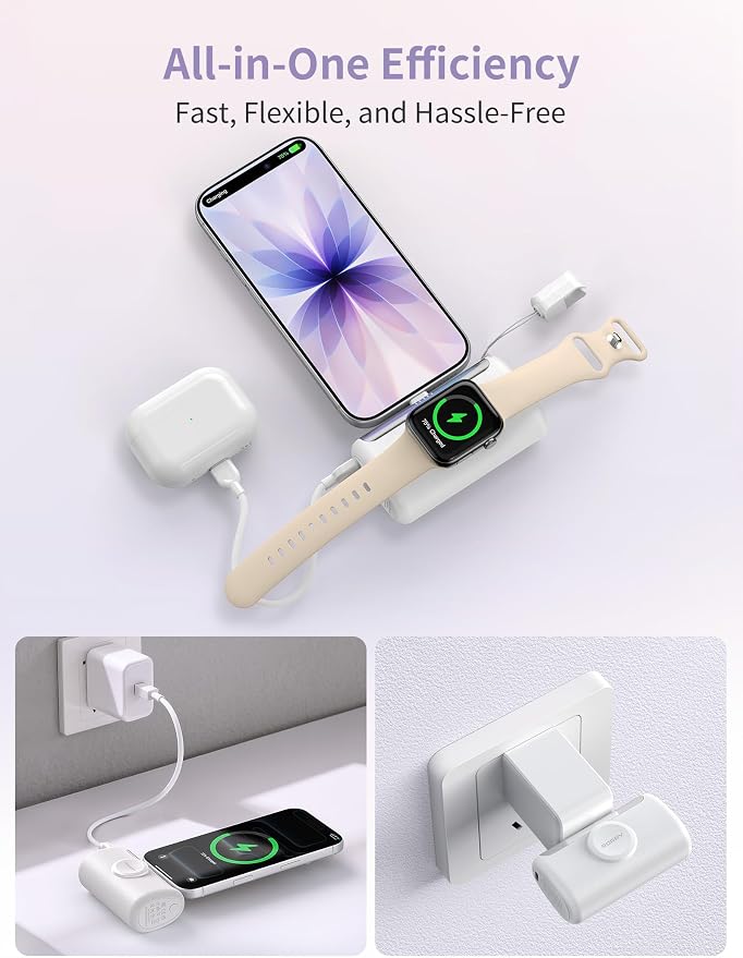 RORRY PalmGo Portable Charger, 10000mAh PD 22.5W Fast Charging Mini Power Bank with Built-in USB C Connector, 3-in-1 Battery Pack for iPhone 17/16/15 Pro/Max, Apple Watch Ultra/11/10/SE, iPad, Black - Image 6