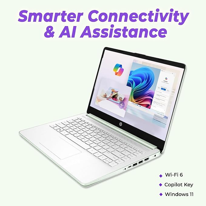 HP 14" Willow Green Laptop • Intel 4-Core N150 Processor • 4GB RAM • 128GB SSD + 1TB Cloud Storage • Microsoft 365 & Copilot AI • Windows 11 • Thin & Portable Student Laptop - Image 6