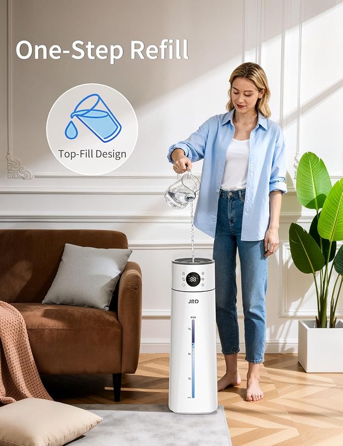 JRD Humidifier Large Room 8L/ 2.1Gal, Ultrasonic Cool Mist for Bedroom, Quiet Humidifier with Remote Control, 10 Mist Modes, 24H Timer, Night Light, AI Mode, 40H Run for Home Office（Grey） - Image 6