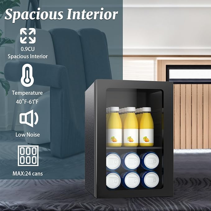 DOGHLY 0.9 Cu.ft Mini Fridge Solid Door, 24 Cans Beverage Refrigerator | Drink Fridge for Soda Beer Wine, Manual Temperature Control, Removable Shelf, Quiet Beverage Cooler for Office, Dorm, Bar - Image 5