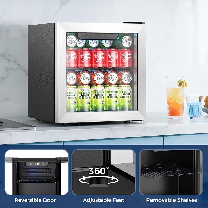 Beverage Refrigerator, 50 Cans Commercial Mini Fridge Cooler, 1.3 Cu.ft with Glass Door, Adjustable Shelves, Digital Temperature Freestanding Small Drink Fridge Soda Beer or Wine for Home Dorm Bar - Image 7