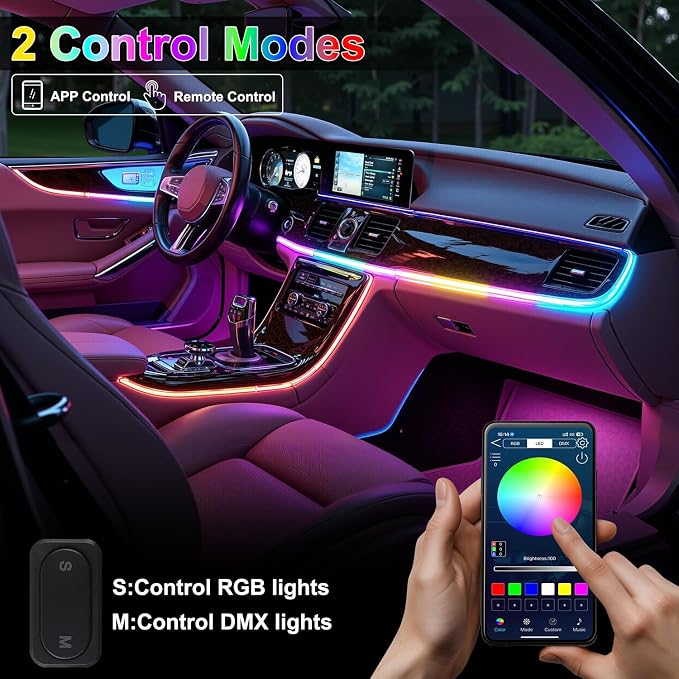 Dreamcolor Acrylic Interior Car LED Strip Lights, 6 in 1 Ambient Lighting Kit - Image 3