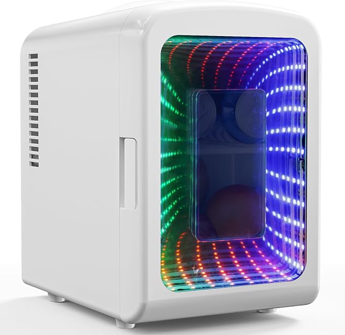Antarctic Star Mini Compact Refrigerator with Gaming Light, 4L Capacity/6 Cans Portable Mini Fridge, for Bedroom,Car,Office and Dorm, Small Cooler for Cosmetics, Beverage and Food, White by AntarcticStar
