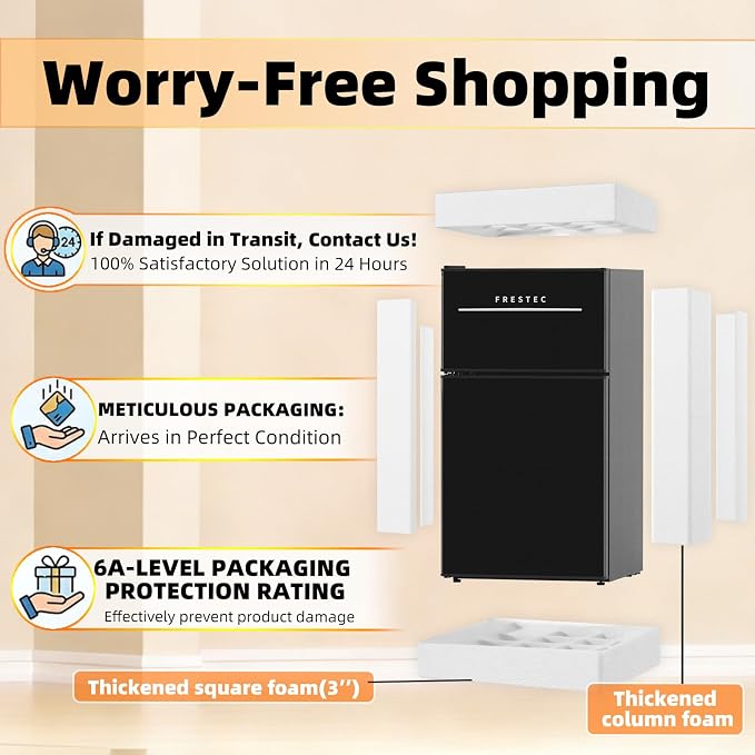 Mini Fridge with Freezer 3.2 Cu.Ft. 2 Door Refrigerator and Freezer Small Fridge for Bedroom Home Office Dorm, Small Drink Chiller, Adjustable Thermostat,37 dB Low Noise, Black - Image 4