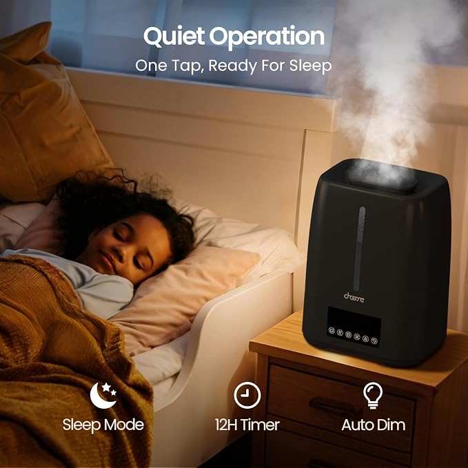 6L Top Fill Ultrasonic Humidifier - Cool and Warm Mist for Bedroom, Baby, Large Rooms & Plants, Smart Humidity Control, Aroma Diffuser, Night Light, 12H Timer, Quiet, Black - Image 4