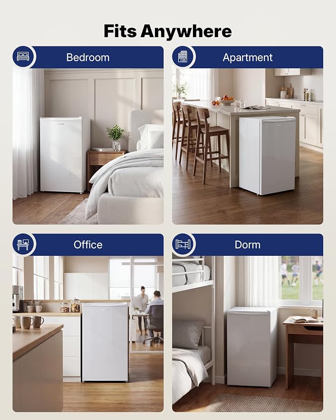 Upstreman 3.2 Cu.Ft Mini Fridge with Freezer, White-BR321 | Adjustable Thermostat, Energy Saving, Low Noise, Reversible Door, Small Refrigerator for Dorm, Bedroom, Office - Image 8