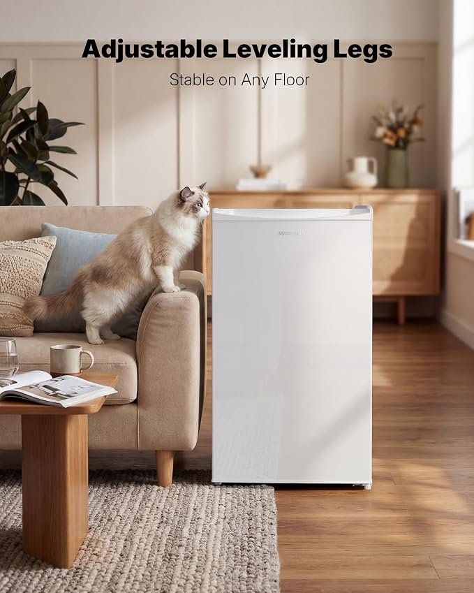 Upstreman 3.2 Cu.Ft Mini Fridge with Freezer, White-BR321 | Adjustable Thermostat, Energy Saving, Low Noise, Reversible Door, Small Refrigerator for Dorm, Bedroom, Office - Image 6