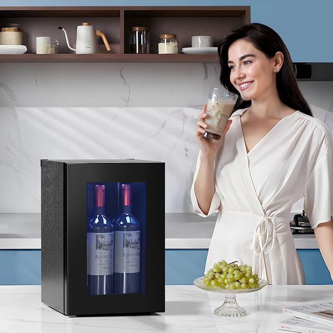 Antarctic Star 0.9Cu. Ft. Counter-top Wine Cellar Mini Fridge | 2 Bottle+6 Can Red Wine Beverage Refrigerator, Quiet, Portable, LED Light and Display, 40-61 ℉, Black - Image 7