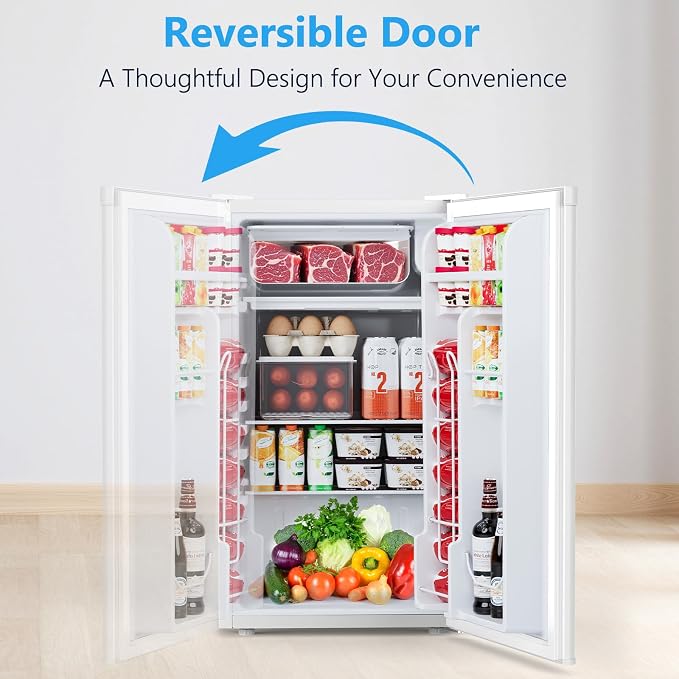 COWSAR 3.2 Cu.Ft Mini Fridge with Freezer for Bedroom Dorm, White | Single Reversible Door, 7 Temperature Settings, Energy Saving, 2 Removable Glass Shelves, Small Refrigerator for Apartment - Image 5