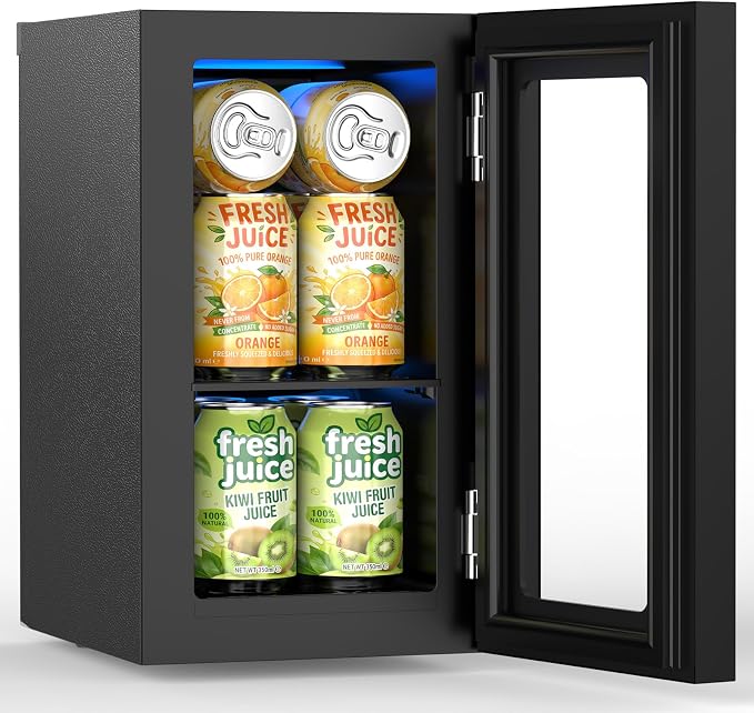 Electactic 10L Mini Beverage Refrigerator, 12-Can Capacity, 40-61°F | Compact 10L beverage fridge holds up to 12 cans, with a 40-61°F range, digital display, LED light, and glass door. - Image 6