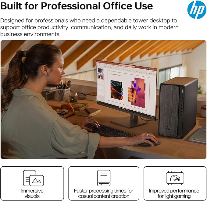 HP OmniDesk M02 Tower Desktop for Professionals, AMD Ryzen 7 8700G Performance for Productivity & Multitasking, 32GB DDR5 RAM, 1TB SSD, W11P, Wireless KB & M, Bundle with ADATA 64GB USB Flash Drive - Image 3