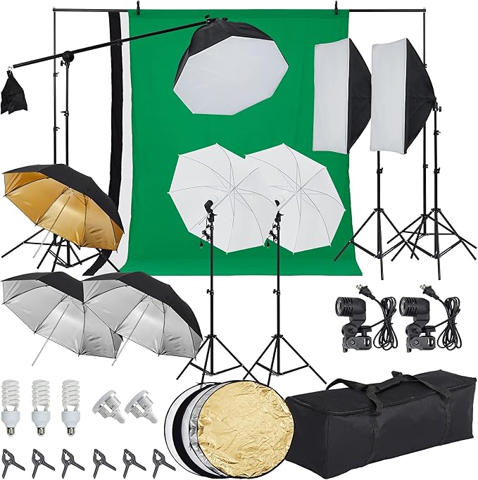 Photography Lighting kit with Backdrops, 8.5ftx10ft Backdrop Stand, 5 Tripod by Towallmark