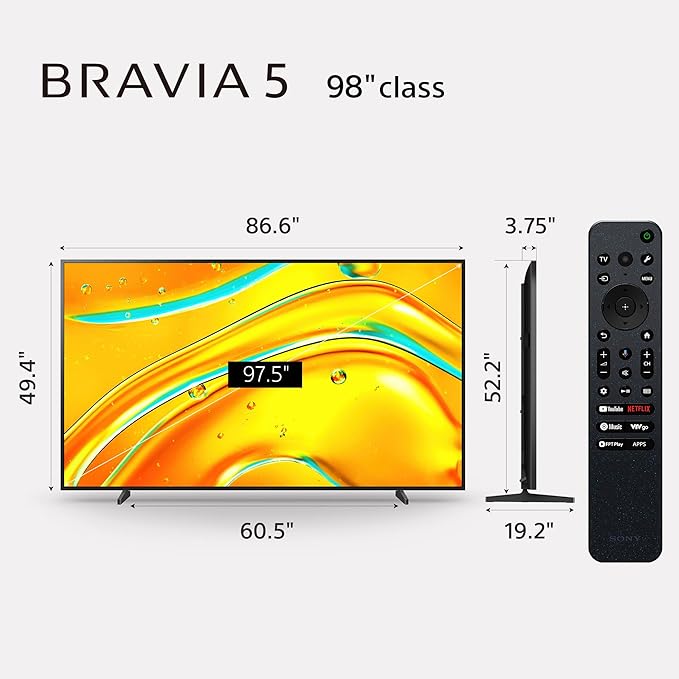 Sony BRAVIA 5 98 Inch TV, Mini LED, 4K Smart Google TV, XR Processor with AI Technology,120hz Television with Dolby Vision/Atmos, Exclusive Features for PlayStation®5, K-98XR50 - Image 5