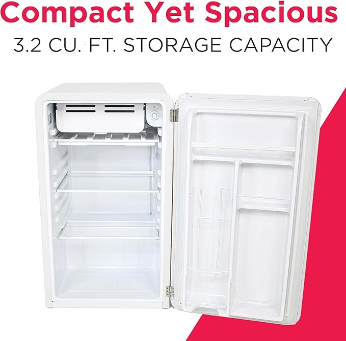 Frigidaire Retro Compact Refrigerator with Chiller, 3.2 cu ft Countertop Fridge, Built-In Bottle Opener, Rounded Corners, Premium, for Office, Bedroom, Dorm Room, Cabin, 18.5D x 20W x 31.5H (White) - Image 3