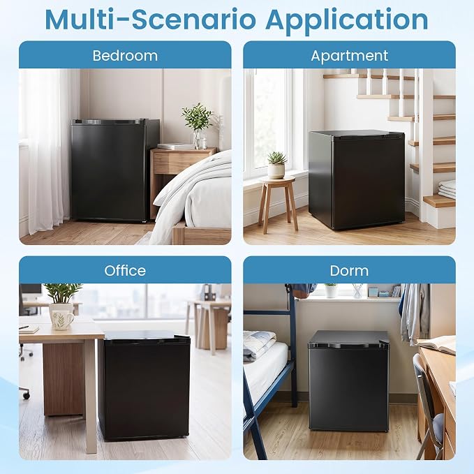Compact Mini Fridge with Freezer, 1.7Cu.Ft Single Reversible Door Refrigerator w/7-Level Adjustable Thermostat, Quiet Small Fridge w/Removable Drip Tray for Dorm, Bedroom & Apartment (Black) | Single Reversible Door Refrigerator w/7-Level Adjustable Th... - Image 9