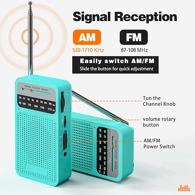 Portable Radio AM FM with Best Reception, Goodes Transistor Radio with Loud Speaker, 2AA Battery Operated, Headphone Jack for Indoor, Outdoor and Emergency Use-Green - Image 2