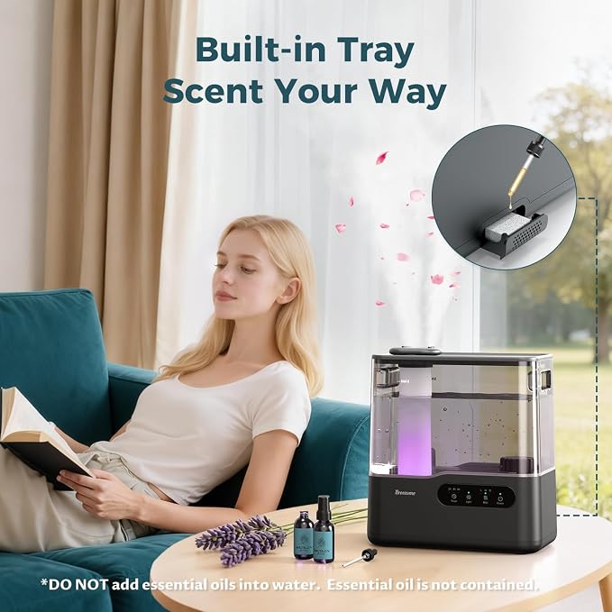 BREEZOME 5L Humidifiers for Bedroom Large Room, 36H Top Fill Cool Mist Humidifier with Essential Oil Tray, 7-Color Mood Light, Timer, Quiet Ultrasonic Humidifier for Home, Baby Nursery, Plants - Image 6