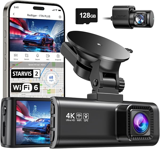 REDTIGER 4K Dash Cam Front Rear, STARVIS 2 Sensor, Free Card Included, 5.8GHz by REDTIGER