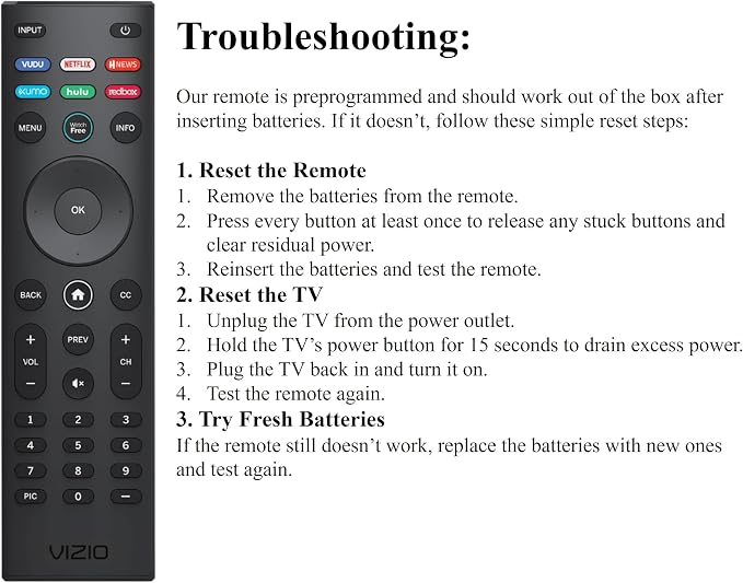 VIZIO SmartCast Universal Remote Control - Smart Remote Replacement for All VIZIO TVs - Infrared Remote Requires 2 AAA Batteries - Image 8