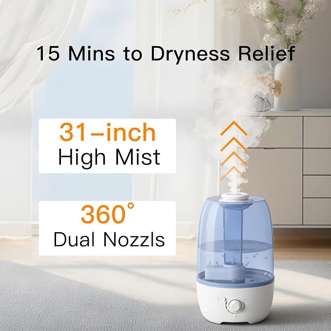 MEGAWISE Humidifier for Kid bedroom with 3.2L Large Capacity, No leakage Design Fine Mist Output Auto Shutoff, Essential Oil Safe Tank (Blue) - Image 3