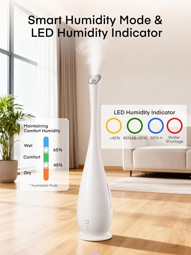 FOHERE Humidifiers for Bedroom Large Room, 5L Cool Mist Quiet Humidifier 48H Long Last for Indoor Plant, Baby, Home, Office with Humidity Sensor, Aroma Box, 3 Speed Settings, White - Image 4