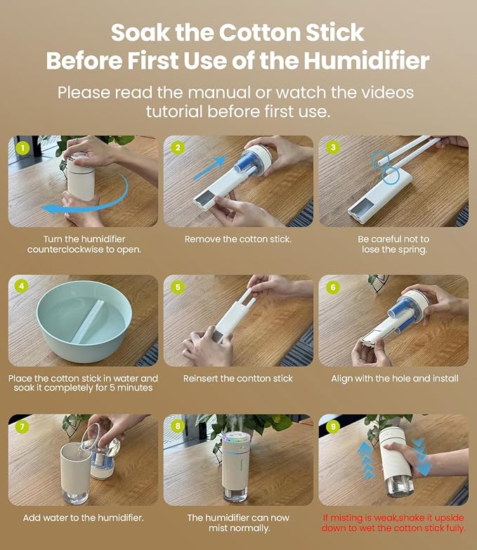 WSKEN Portable Small Humidifier for Bedroom - [Dual Nozzle Large Cool Mist] [Ambiance Lighting] [Car Smart On/Off] Ultrasonic Mini Personal Desk Air Humidifiers for Travel Office Baby Room,White - Image 8