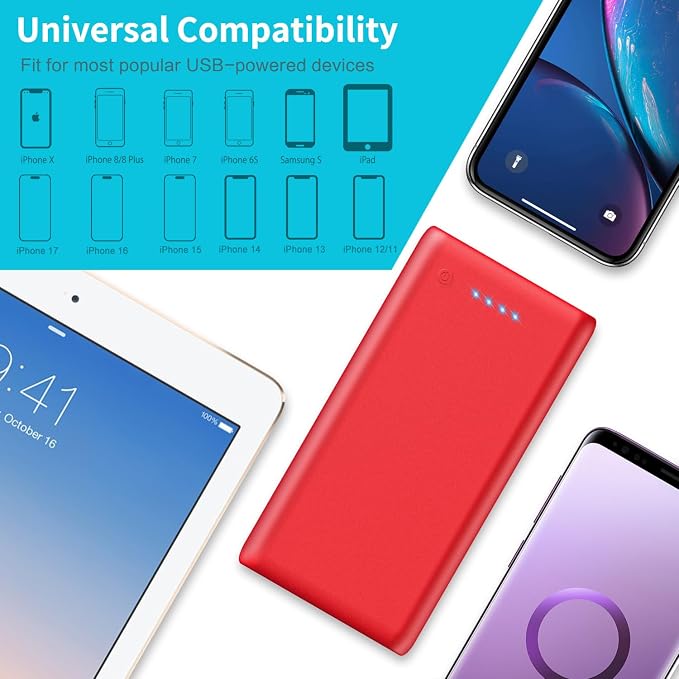 Portable Charger Power Bank 26800mah,Ultra-High Capacity Safer External Cell Phone Battery Pack,2 USB Output High Speed Charging Power bank Compatible with iPhone 17 16 15 14 13 Samsung Android LG-Red - Image 2