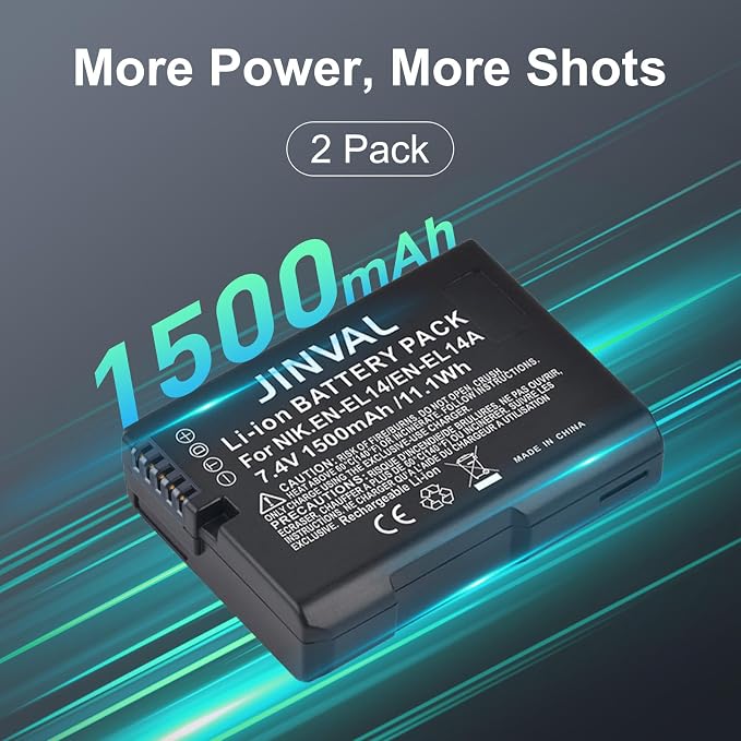 EN-EL14 EN-EL14A Battery 2 Pack and Charger Case Compatible - Image 3