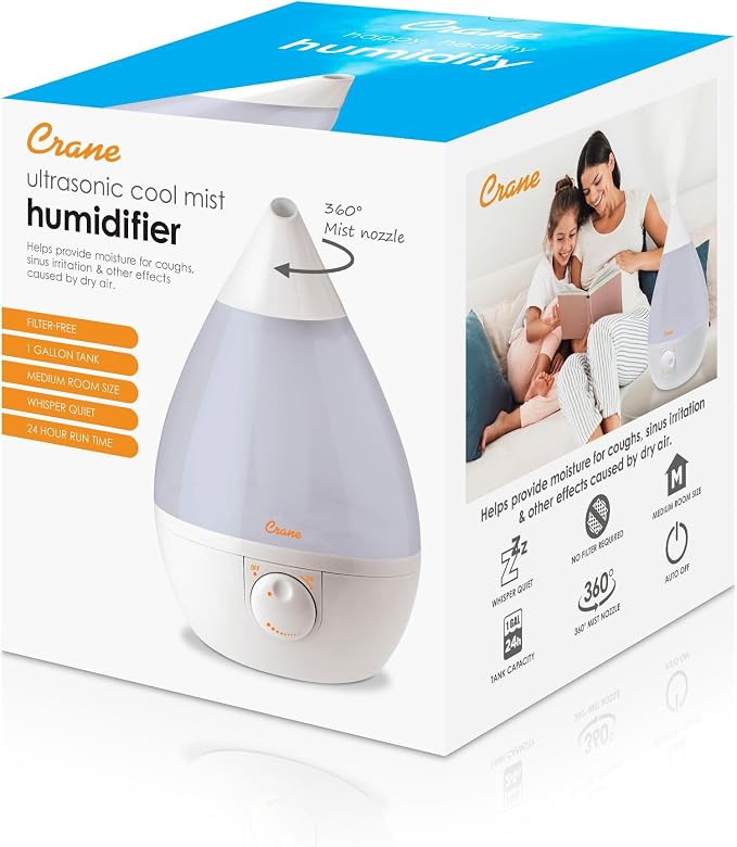 Crane White Drop Ultrasonic Cool Mist Teardrop Humidifier, 1 Gallon Tank, Baby Humidifier for Nursery, Bedroom, Plants, Office, Adjustable Mist Levels - Image 8