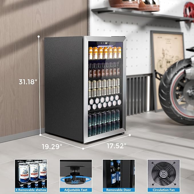 COWSAR Wine Cooler, 26 Bottle 130 Can Beverage Refrigerator, ETL Approved Mini Drink Fridge Clear Glass Door Quiet Compressor Adjust Temp 3.2 Cu.Ft Wine Fridge for Soda Beer - Image 4