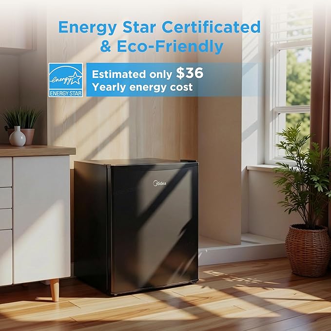 Midea 2.7 Cu.ft Mini Fridge, Energy Star Certified, Low Noise for Office | Adjustable Thermostat, Reversible Door,Ideal for Dorm, Office, Black - Image 2