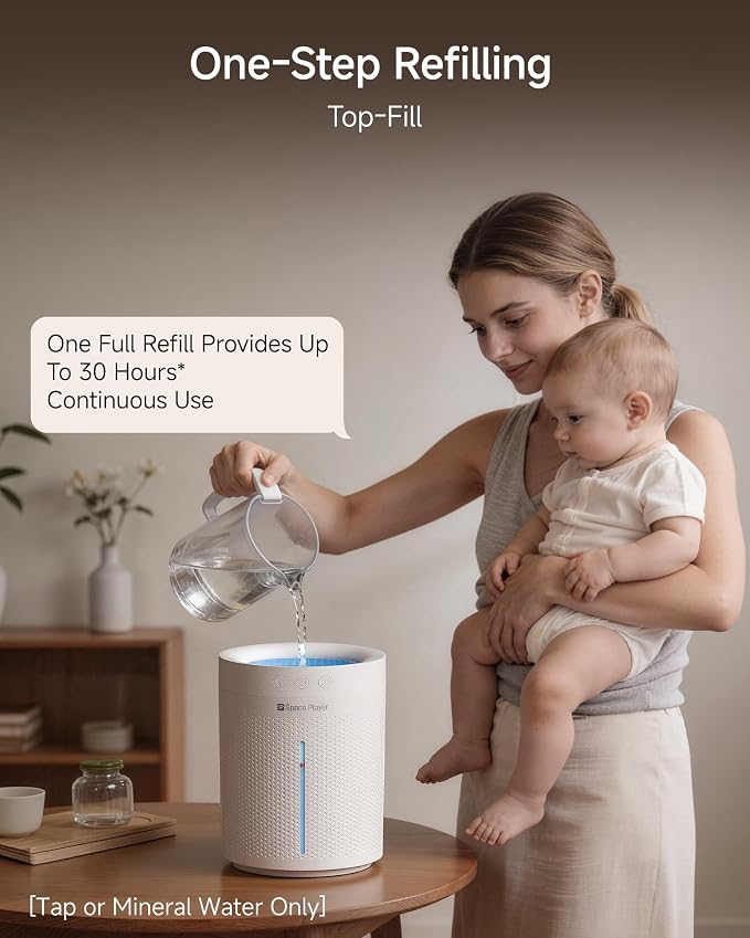 SP SpacePlayer Cordless Humidifier for Bedroom, 3L Top Fill Cool Mist Ultrasonic, 4000mAh Wireless Portable, Quiet 23dB, Auto Shut-Off, Timer, BPA Free, Easy Clean, for Baby Nursery Plants Home Office - Image 3