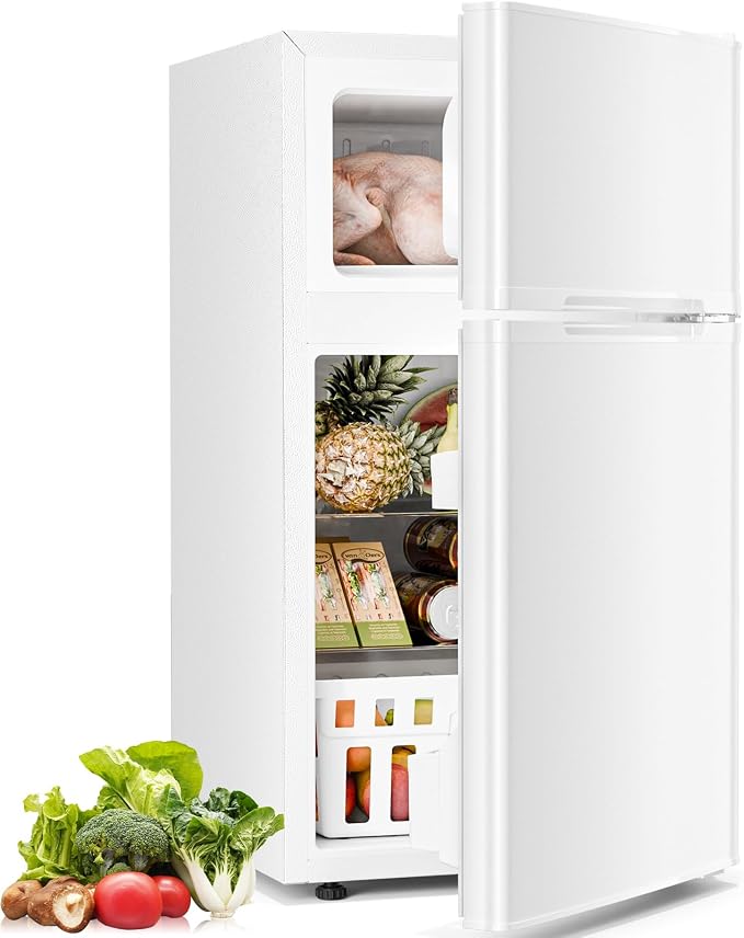 Antarctic Star Compact Refrigerator with Freezer,2 Door Mini Fridge,Adjustable Shelf,Adjustable Thermostat,for Bedroom,Office,Dorm,Kitchen,3.2 Cu.Ft.WHITE by AntarcticStar