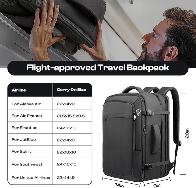 Carry on Backpack for 1-10 Days Trips, Extra Large 40L-50L Travel Backpack TSA - Image 2