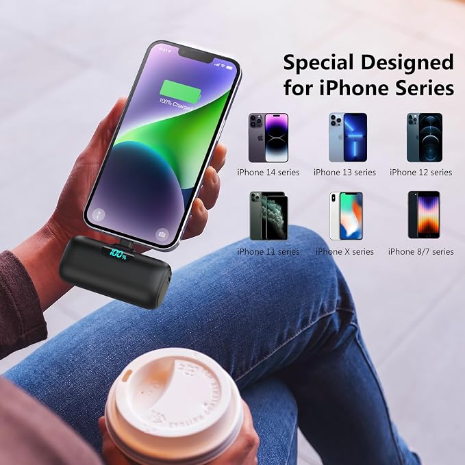 [2-Pack]Mini Portable Charger for iPhone,Upgraded 5000mAh PD Fast Charging Battery Pack,LCD Display Cute Power Bank Portable Phone Charger for iPhone 14/14 Pro Max/13/13 Pro/12 Pro/11/XS/XR/X/8/7 - Image 3